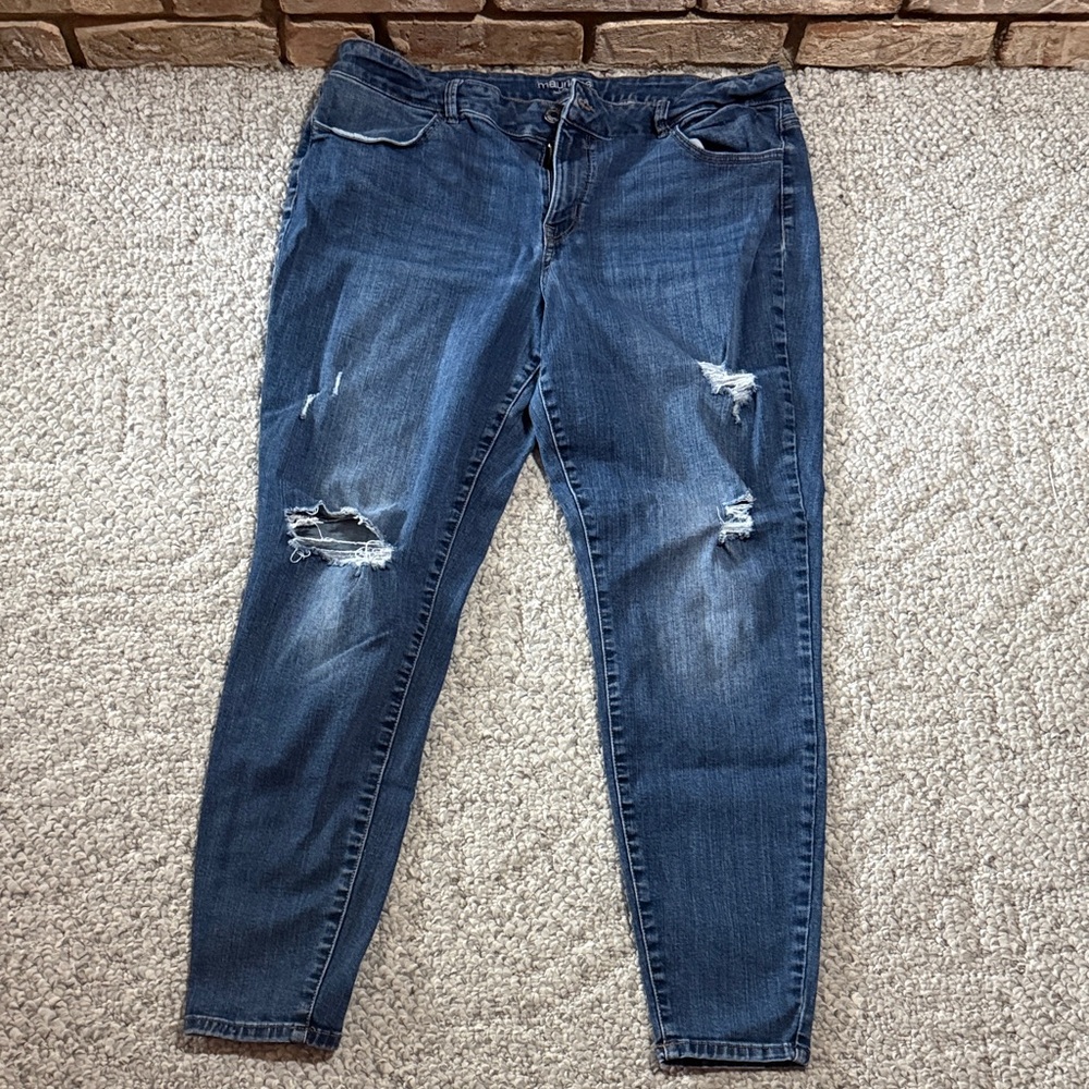 Maurices Dark Blue Ripped Skinny Jeans